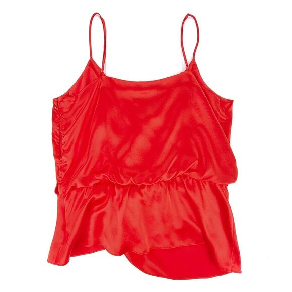 NEW Cinq A Sept 100% Silk Mirin Faux Wrap Top Cami Red Satin Medium Quiet Luxury - Picture 5 of 8